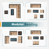 Patiomore 8-Pieces Outdoor Patio Furniture Sets,45”Propane Gas Fire Pit Table， All-Weather Black Brown Wicker Rattan Sectional Sofa, Washable Seat Cushion(Beige) Patiomore