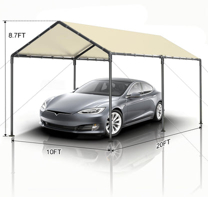 Carport, 10x20ft Heavy Duty Portable Garage, Car Port with Storage Shed, Car Canopy with All-Season Tarp for Car, Truck, Boat, Party, Rice