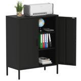 Washsemba Metal Storage Cabinet with Doors and Shelves,Multipurpose Storage Rack, 3-Tier Shelf,Metal Locker Style Accent Cabinet for Home Office,Living Room,Kitchen (Black, 40''H) Washsemba