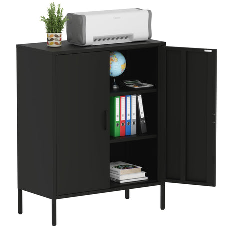 Washsemba Metal Storage Cabinet with Doors and Shelves,Multipurpose Storage Rack, 3-Tier Shelf,Metal Locker Style Accent Cabinet for Home Office,Living Room,Kitchen (Black, 40''H) Washsemba