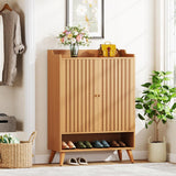 Tribesigns Shoe Cabinet with Doors, 5-Tier Shoe Storage Cabinet with Adjustable Shelves, Wooden Narrow Shoes Rack Shoe Storage Organizer for Entryway, Hallway, Closet, Living Room (1) Tribesigns