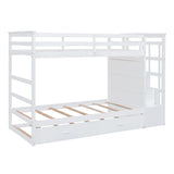 Harper & Bright Designs Twin Over Twin Bunk Bed with Trundle and Staircase, Solid Wood Bunk Bed for Kids Teens Adults (Natural White) Harper & Bright Designs