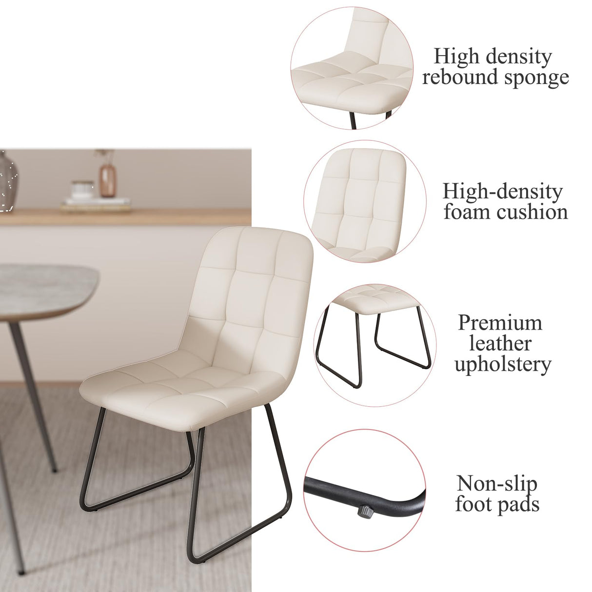 HIPIHOM 47.2'' Dining Table Set for 4,Modern Wood Dining Table,Leather Dining Chairs 4,Table and Chairs Set of 4,Ideal for Kitchen Dining Room (Walnut Color Table + 4 U-Shaped White Chairs, 47.2") HIPIHOM