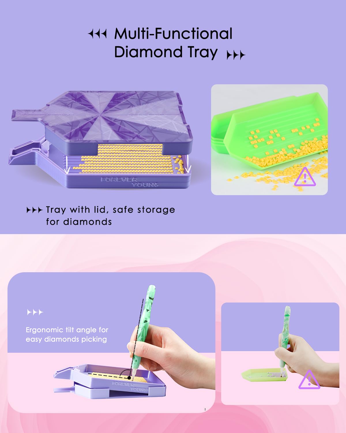 ForeverYoung Crystalline Diamond Art Trays with Lids Diamond Painting Accessories, 2-Piece Diamond Painting Trays with Lids, Silky Diamond Art Accessories and Tools, Alpine Lake forever young