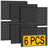 PBHEPJ 6 Pcs Metal Pegboard Panels, Heavy Duty Peg Boards for Garage and Garden Tool Storage, Includes Drywall Anchors and Screws Kits, Black (6 pcs 16in x 12in) PBHEPJ