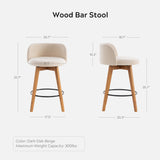 EYYTHUNG 26" Counter Height Bar Stools Set of 2 Mid Century Modern Farmhouse Swivel Barstools Chenille Fabric Upholstered Bar Height Island Chairs with Curved Backrest for Kitchen Island, Beige EYYTHUNG