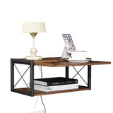 2-Tier Floating Nightstand, Wall Mounted Bedside Table, Wood Bedside Shelf Wall Mounted Nightstand, Floating Bedside Table Wall Shelf for Bedroom, Living Room, Kitchen, Office, Rustic Brown FNBAR