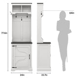 Maupvit Farmhouse Narrow Coat Rack with Shoe Storage, 6 Shoe Cubbies & 5 Coat Hooks, Entryway Furniture with Hall Tree, Ideal for hallways, living rooms and Mudrooms. Maupvit