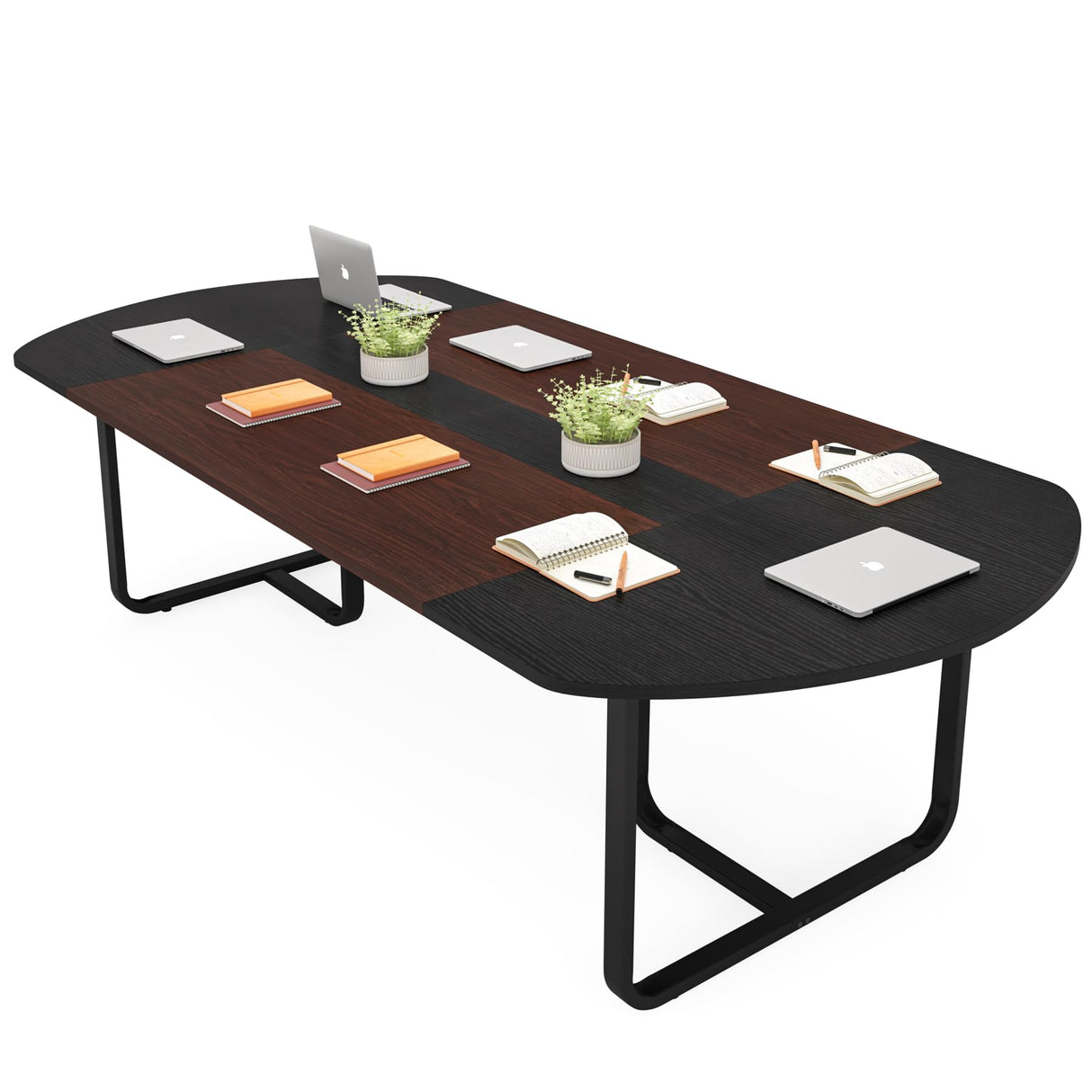 Tribesigns 70.86 Inches 6FT Oval Conference Table, Two-tone Finish Curved Meeting Tables for Office, Large Business Training Seminar Table (Walnut+Black) Tribesigns