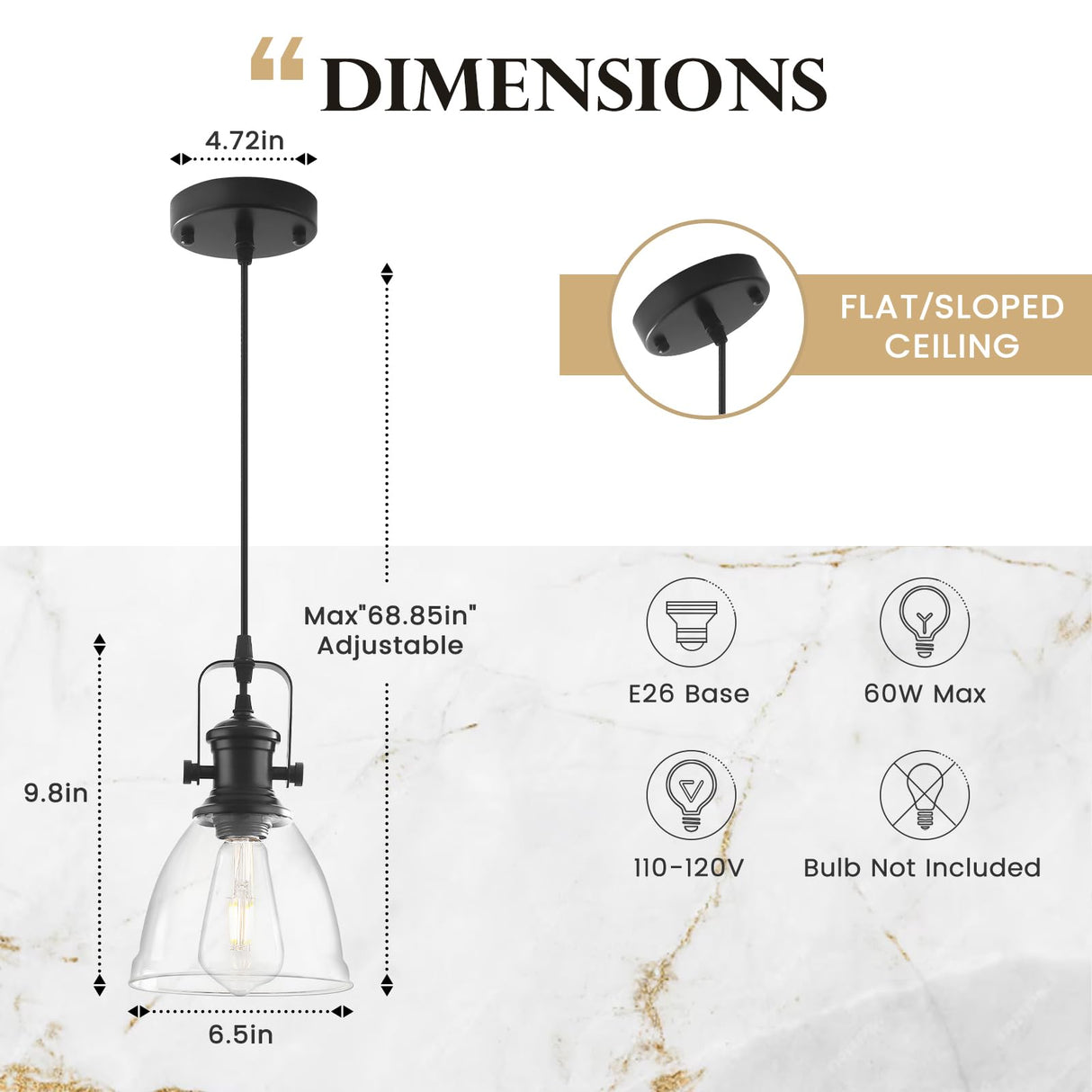 LWWHQ Black Pendant Lights Kitchen Island 2 Pack, Farmhouse Pendant Light, Industrial Clear Glass Pendant Light, 6.5 inches Kitchen Pendant Lighting Over Island Sink Dining Room LWWHQ