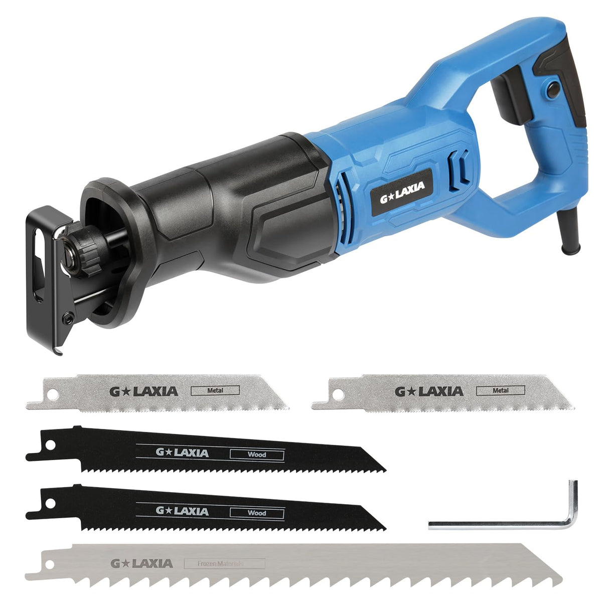 G LAXIA Reciprocating Saw, 6Amp 2800RPM Variable Speed Reciprocating Saw with 4/5"(20mm) Stroke Length, 3Pcs Blades for Wood, Soft Metal, PVC Pipe Cutting G LAXIA