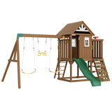 VEVOR Wooden Swing Set, 9 in 1 Outdoor Playground Sets for Backyards, 2 Swings, Trapeze Bar, 6 FT Slide, Large Upper Fort with Kitchen Toys, Flat Step Ladder, Rock Wall, Picnic Table, Sandbox VEVOR