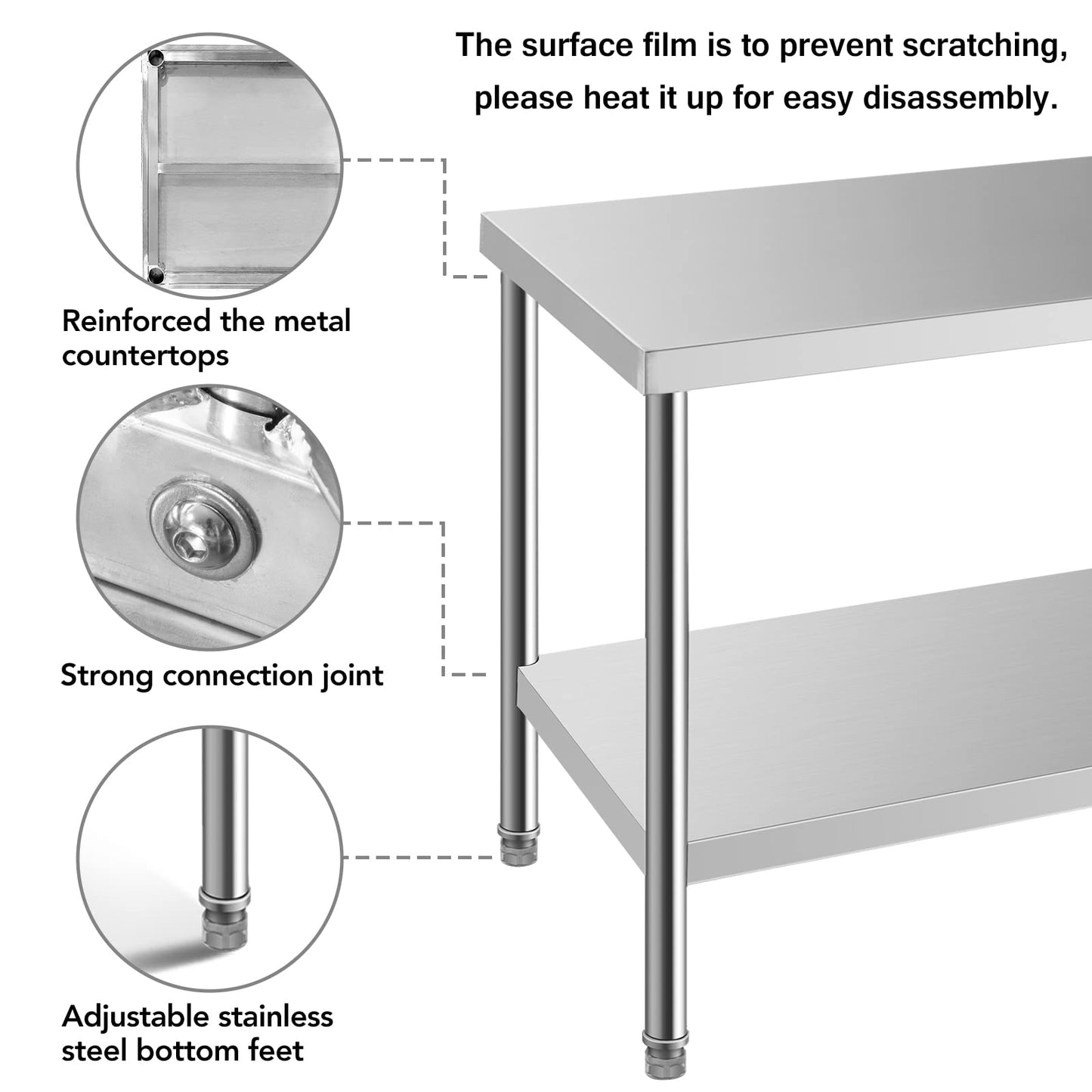 HXCFYP Stainless Steel Table for Prep & Work 24 x 18 Inches, NSF Commercial Heavy Duty Food Prep Worktable with Undershelf for Restaurant, Home and Hotel Christmas Preparation Table - WoodArtSupply