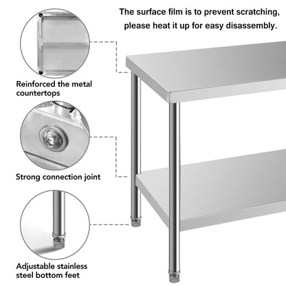 HXCFYP Stainless Steel Table for Prep & Work 24 x 18 Inches, NSF Commercial Heavy Duty Food Prep Worktable with Undershelf for Restaurant, Home and Hotel Christmas Preparation Table - WoodArtSupply