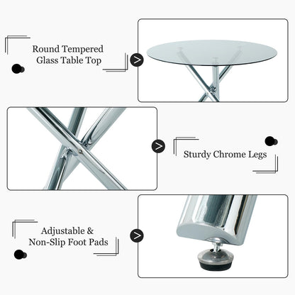 Round Glass Dining Room Table for 4 to 6 Person Modern Grey Tempered Glass Top, Sturdy Chrome Legs, Adjustable Foot Pads, Kitchen Table for Living Room, Dining Room, 47.24 Inch, Round Silver  - WoodArtSupply