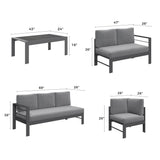 Solaste Aluminum Patio Furniture Set, Metal Patio Sectional Sofa with Imitation Wood Tabletop Coffee Table, Modern Outdoor Furniture Couch with Water-Resistant Cushion for Balcony Backyard, Grey Solaste