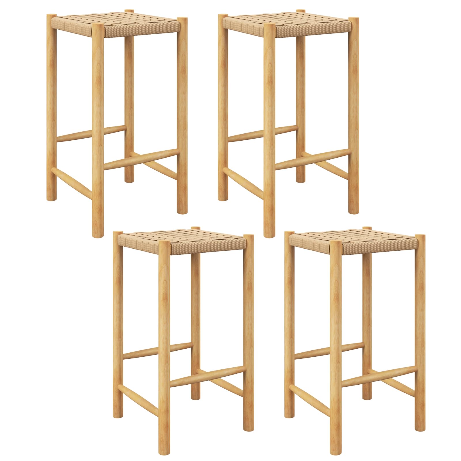 Giantex 26" Counter Height Wood Bar Stools Set of 4, Boho Rattan Barstools, Max Load 330 Lbs, Armless Saddle Kitchen Stools, Backless Wicker Bar Stools for Kitchen Counter Indoor Outdoor - WoodArtSupply