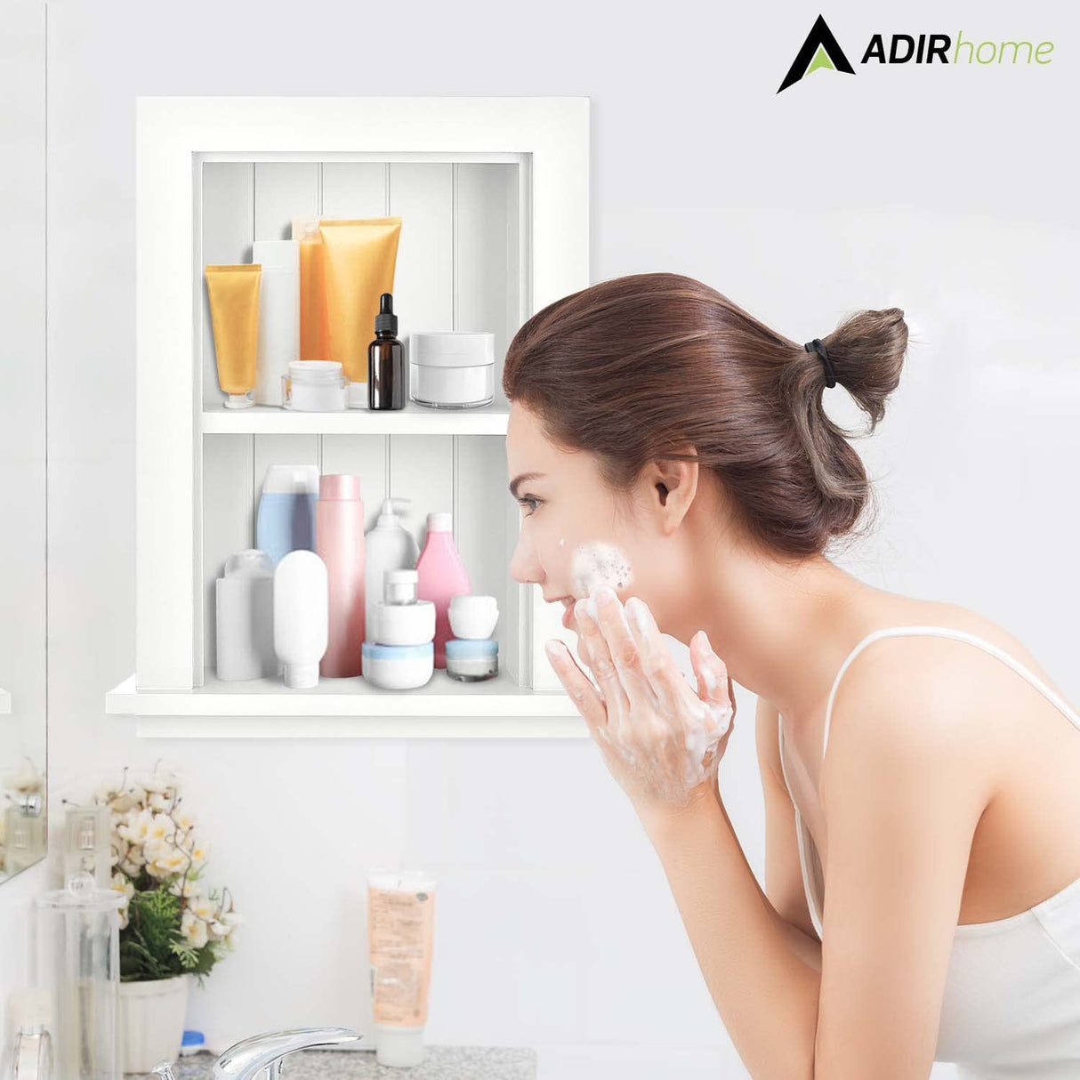 AdirHome Recessed Wall Mount Storage Cabinet – Sturdy Fully Assembled Wooden Utility Storage Shelf – Ideal for Home Kitchen, Bathroom, Laundry, Medicine Cabinet (White) AdirHome