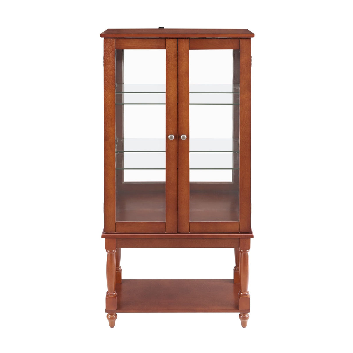 Eyisean Lighted Display Cabinet, 48" H Curio Cabinet with Open Storage Space, Tempered Glass Doors and Acrylic Mirrored Back Panel, Rack for Living Room (Bulb Not Included) (Walnut) Eyisean