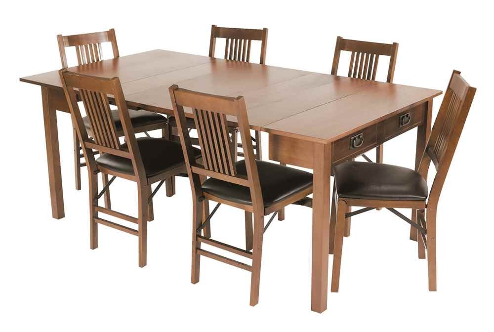 MECO Stakmore Traditional Expanding Table, Fruitwood Frame, 20 in x 40 in x 30.3 in MECO