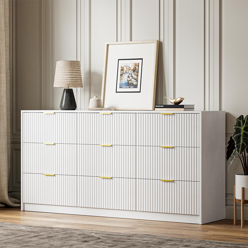 MAISONARIA White Dresser for Bedroom, 9 Drawer Double Dresser, Modern Chest of Drawers for Bedroom, Living Room, Entryway and Closet, 63" L x 15.7" D x 31.5" H MAISONARIA