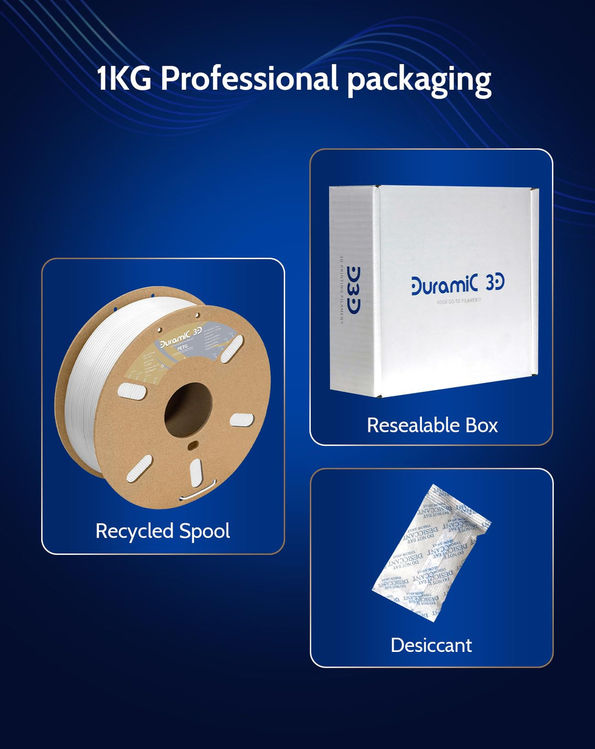 DURAMIC 3D PETG Filament 1.75mm White, 3D Printing Filament 1kg Spool(2.2lbs), White Filament 1.75mm Dimensional Accuracy +/- 0.05 mm Non-Tangling Non-Clogging Non-Stringing DURAMIC 3D