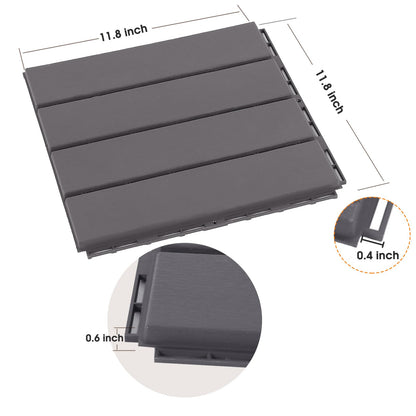 Interlocking Deck Tiles, 12 PCS 12"" x 12"" Patio Tiles Waterproof Plastic Outdoor Flooring Covering All Weather for Walkway Front Porch Poolside Balcony Backyard （Grey