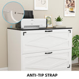 VOWNER 2 Drawer Farmhouse File Cabinet, Wood Lateral Filing Cabinet for Home Office, Large File Storage Printer Stand for A4/Letter Size Files, with Anti-tilt Mechanism, 35" W x 20" D x 29" H, White VOWNER
