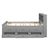 Full Size Platform Bed with Storage Headboard, Full Size Platform Bed with Twin Size Trundle and 3 Drawers&USB, Solid Wood Bed Frame with Storage for Kids,No Box Spring Needed. (Gray) Bellemave