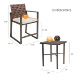 Grand patio 3-Piece Outdoor Counter Height Bar Set with Wood Grain Texture Leather-Look Wicker Bar Set with Market Umbrella Hole Furniture for Patio, Balcony, Garden - Brown Grand patio