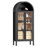 ROOMTEC Modern Farmhouse Arched Cabinet with Auto Sensor Light and Adjustable Shelves in Black Oak ROOMTEC