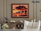 Figured'Art Paint by Numbers Kit for Adults Elephants at Sunset 16"x20" - Craft Art Painting Rolled Canvas with DIY Wooden Frame Figured'Art