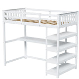Bunk Bed with Desk and 4-Layer Shelves, Loft Bed Twin Size with Under Desk and Bookcase Storage, Twin Bed Frame for Kids, Adults& Young Teens, White JOYMOR