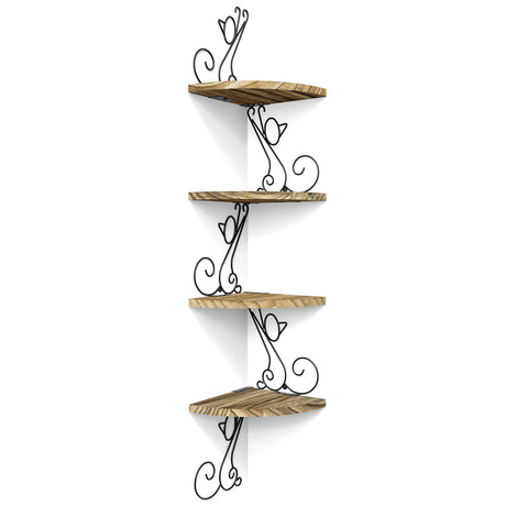 Alsonerbay Wall Mount Corner Shelves 4 Tier Floating Corner Storage Wood Shelves Decorative Rustic Radial Shelf in Cat Shape Carbonized Black Alsonerbay