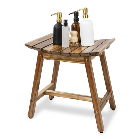 Acacia Shower Stool Bench Chair for Inside Shower to sit on, 18 Inches Shaving Legs Bench, Spa, Bath Seat, Waterproof Inside Shower Bench for Adults Seniors Elderly (18 in Original) ENKEZI