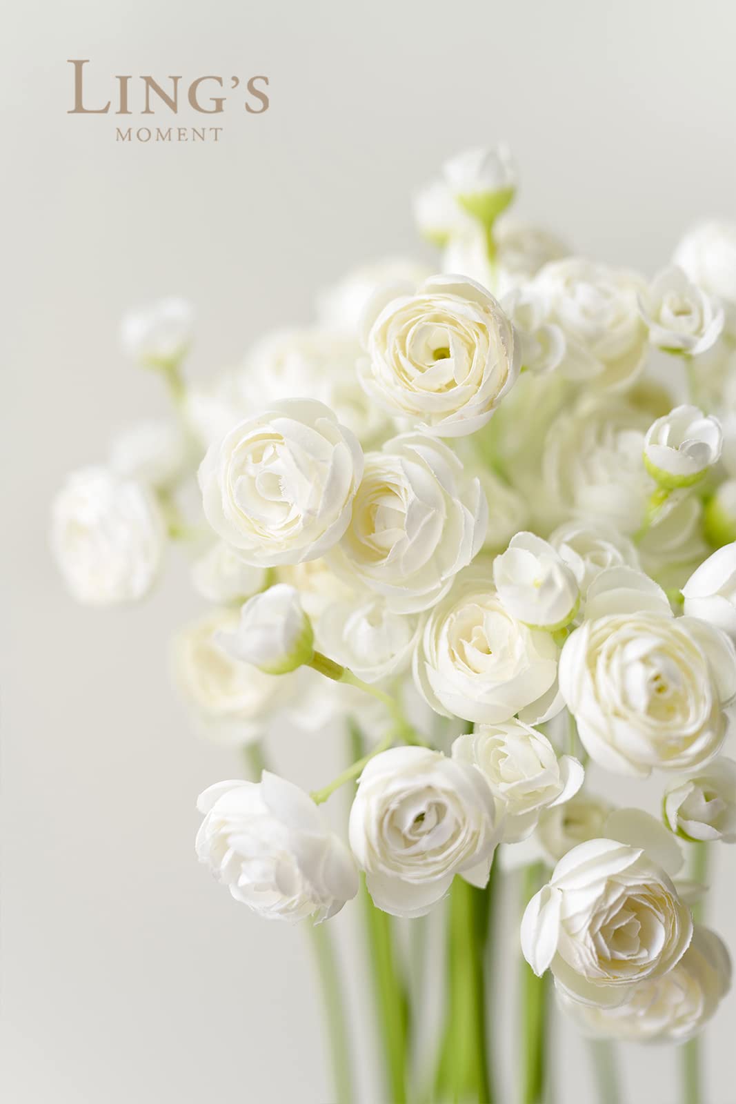 Ling's Moment Ranunculus Artificial Flower, Faux Silk Mini Ranunculus Flowers for DIY Bouquet, Bulk Fake Wedding Filler Flowers for Centerpieces Arrangements Bridal Shower Decorations, Ivory White Ling's Moment