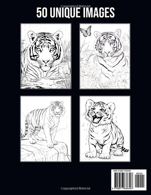 Tiger Coloring Book: 50 Cute Images for Stress Relief and Relaxation Majosta