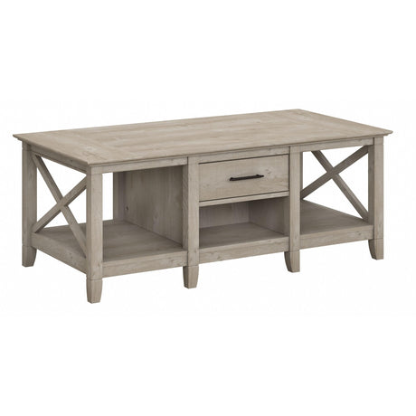 Bush Furniture Key West Coffee Table with Storage in Washed Gray Bush Business Furniture