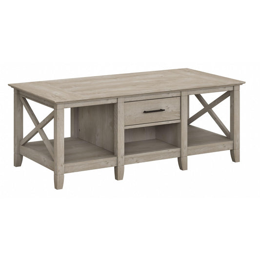 Bush Furniture Key West Coffee Table with Storage in Washed Gray - WoodArtSupply