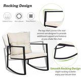 SUNCROWN 3 Piece Outdoor Rocking Bistro Set Black Wicker Furniture Porch Chairs Conversation Sets with Glass Coffee Table, Beige SUNCROWN