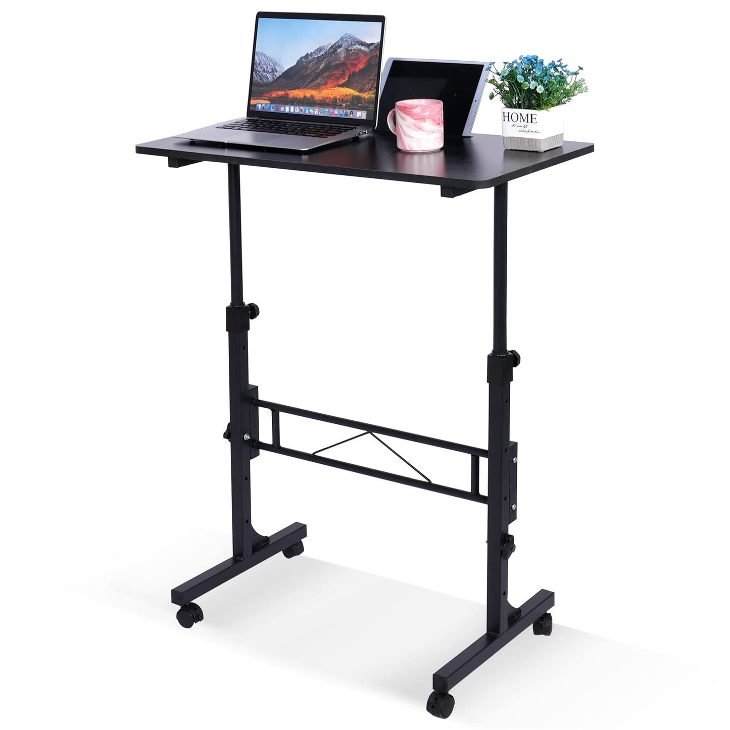 Standing Desk Adjustable Height, Mobile Stand Up Desk with Wheels Small Computer Desk Rolling Desk, Portable Laptop Desk Black Standing Table Sit Stand Home Office Desks 16"x31.5" Height 27"-43.5"