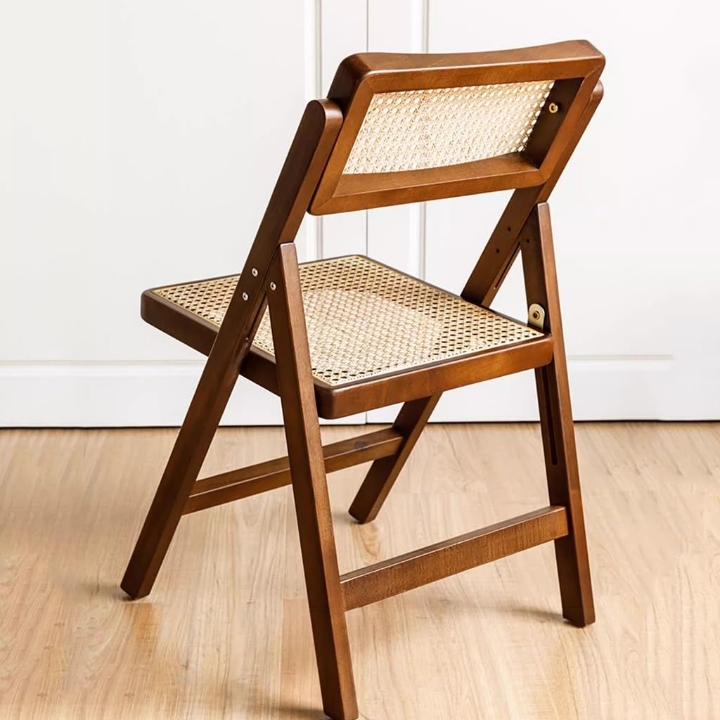 Wooden Retro Folding Chairs, Stackable Dining Chairs with Rattan Woven Seat and Back, Leisure Handmade Dining Chair for Living Room Bedroom Garden Balcony (Color : Style 1) - WoodArtSupply