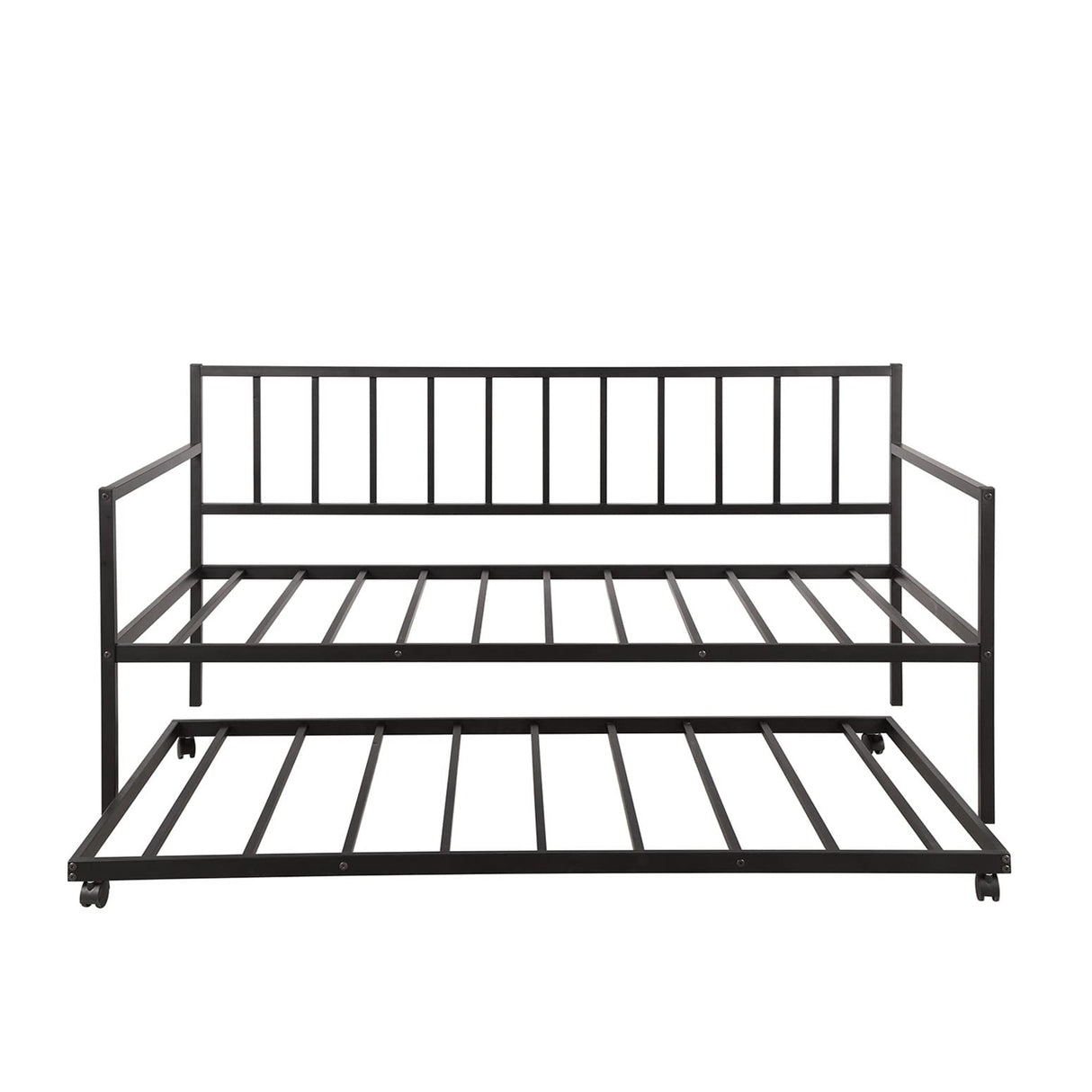 Metal Daybed with Trundle, Twin Size Day Bed Frame with Pullout Trundle, Heavy-Duty Daybed for Living Room Bedroom Kids Teens and Adults, Black Bellemave