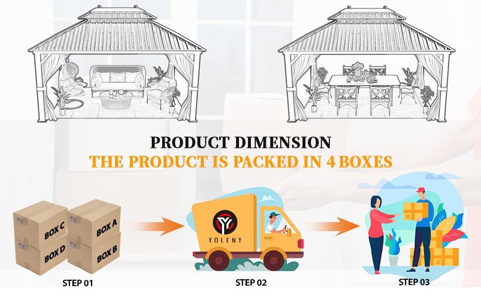 YOLENY 10' X 13' Hardtop Gazebo Galvanized Steel Outdoor Patio Gazebo Canopy Double Roof Pergolas Aluminum Frame with Netting and Curtains for Garden, Patio, Lawns, Parties YOLENY