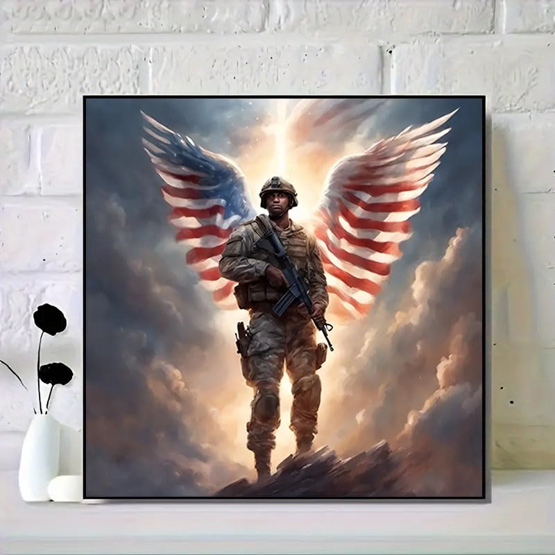 CXYQLC DIY 5D Diamond Painting Kits for Adults Diamond Art American Flag Angel Soldier Diamond Painting Full Drill Crystal Rhinestone Embroidery Craft Kits for Home Wall Decor Gifts 13.8x13.8inch CXYQLC