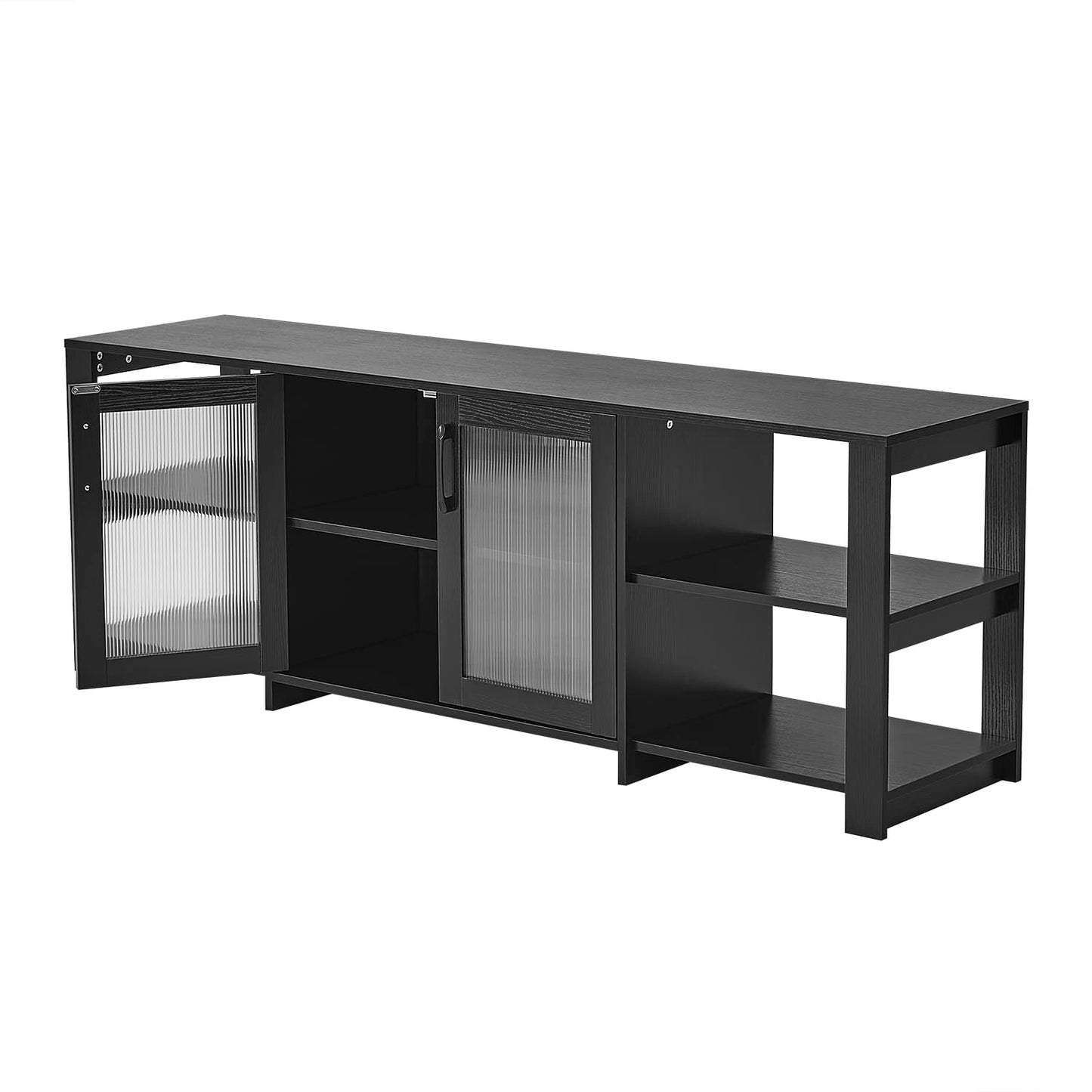 Panana TV Stand for 70 inch TV, Entertainment Center TV Console Table TV Storage Cabinets Media Console with 2 Doors and Open Shelves, 4 Cubby for Living Room Bedroom, Black