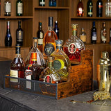 3 Step Countertop Liquor Bottle Display Shelf, Wood Bar Shelves 12 Bottles with Fences, Freestanding Storage Shelves for Liquor Whiskey Wine Coffee Syrup Display, Retro Wine Rack Home (Patent Pending) Yuzehuaza