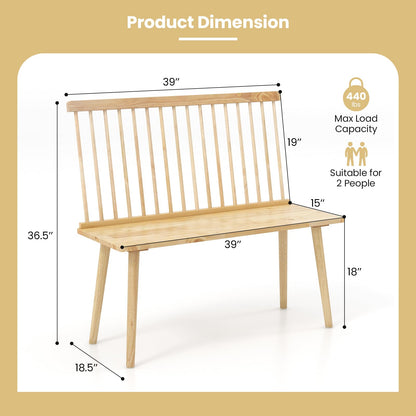 Giantex Entryway Bench for 2, Windsor Bench with Spindle Back & Anti-Slip Foot Pads, Farmhouse Rubber Wood Dining Bench, Indoor Wooden Bench for Kitchen, Dining Room, Hallway (Natural) - WoodArtSupply