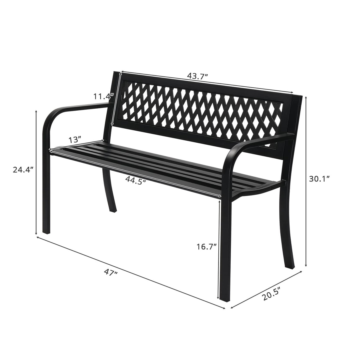 VINGLI Outdoor Bench Porch Bench Patio Metal Garden Bench w/PVC Back, Steel Black Outdoor Bench Park Bench for Yard Lawn Decor Deck Entryway VINGLI