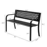 VINGLI Outdoor Bench Porch Bench Patio Metal Garden Bench w/PVC Back, Steel Black Outdoor Bench Park Bench for Yard Lawn Decor Deck Entryway VINGLI